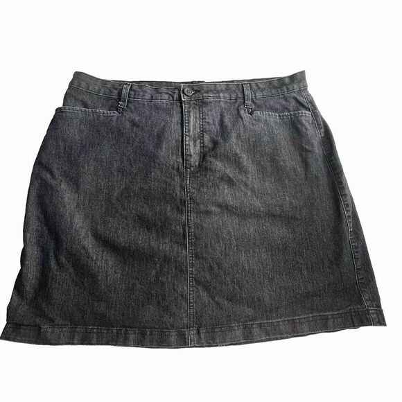 Lee Riders Womens Skirt Denim Midrise Stretch black Button Zipper short 18W M. - Picture 1 of 11